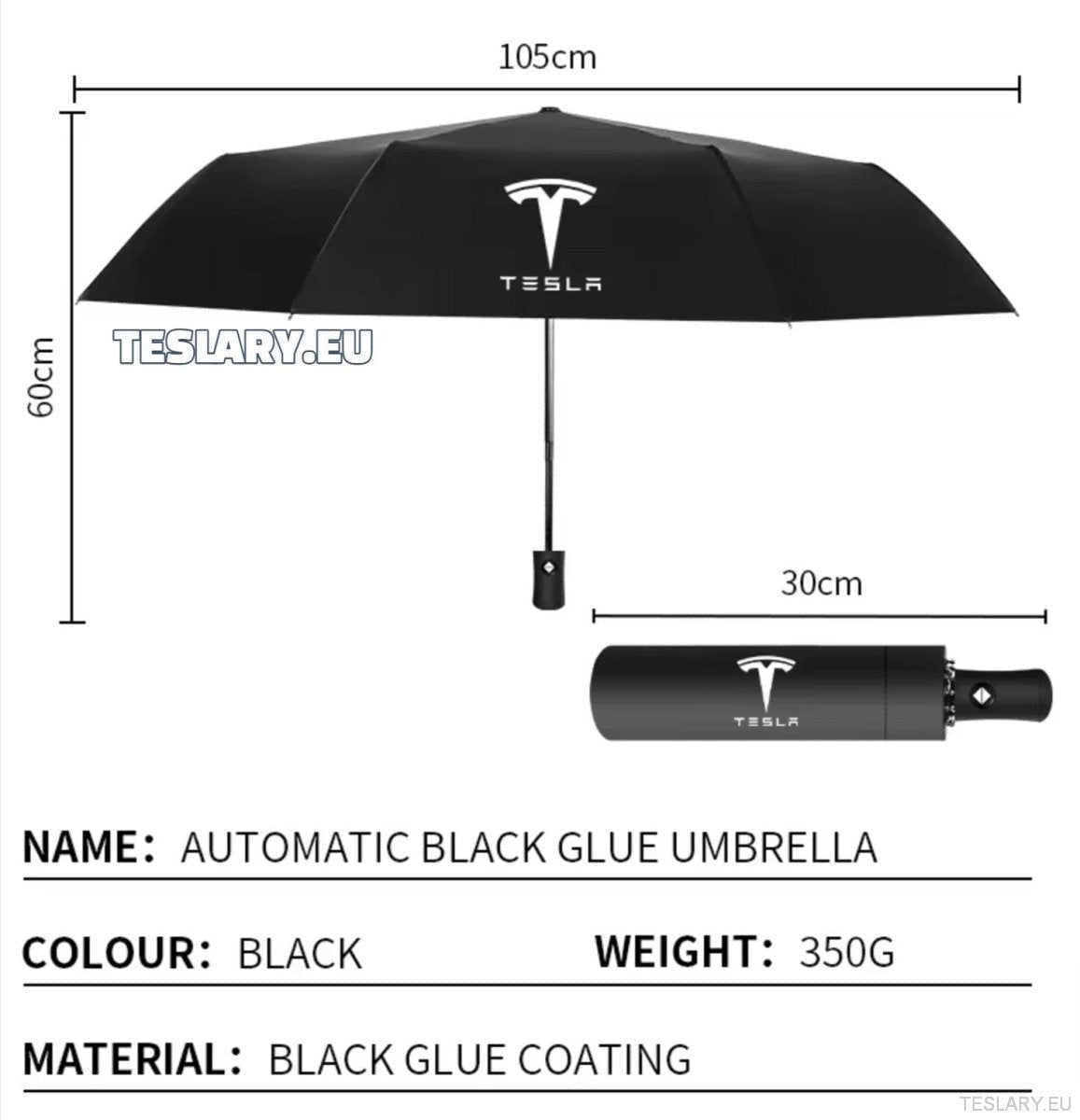 Viento negro y paraguas resistente a la lluvia con logotipo de Tesla