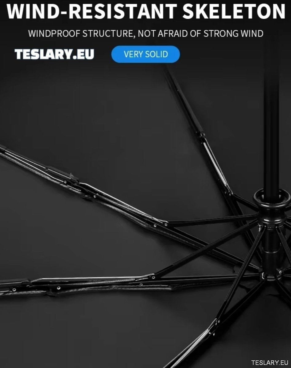 Viento negro y paraguas resistente a la lluvia con logotipo de Tesla