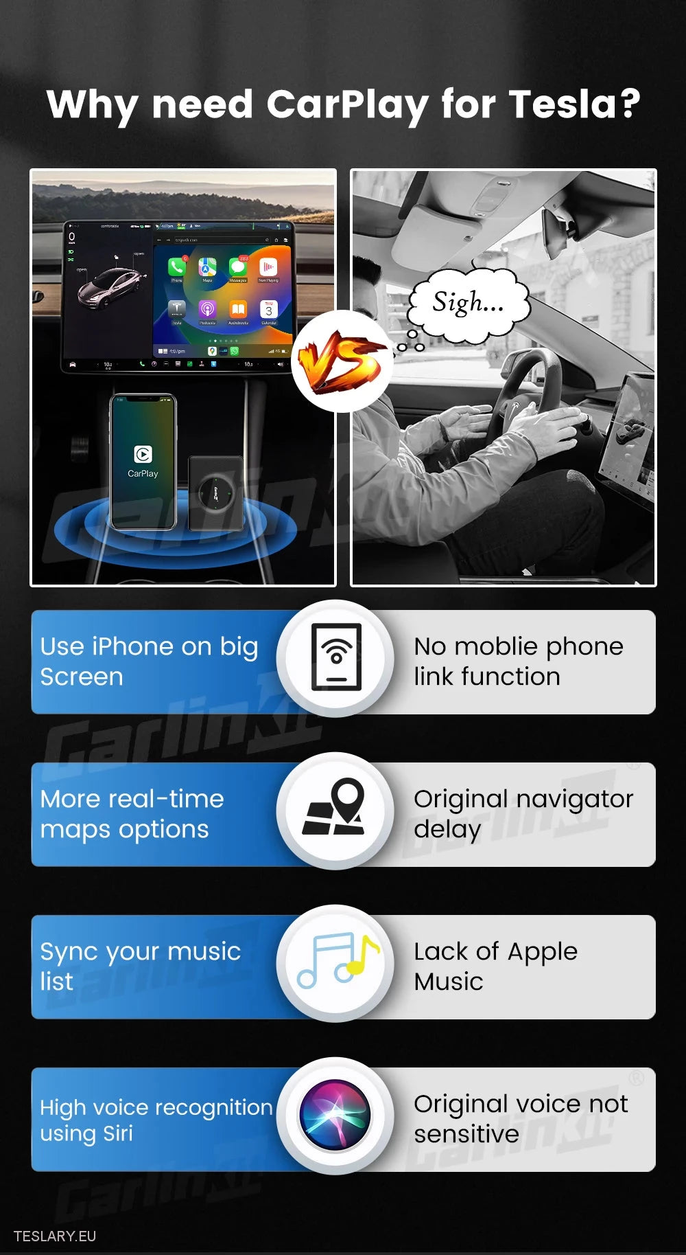 Adaptador inalámbrico Tesla para CarPlay para dispositivos Android y Apple