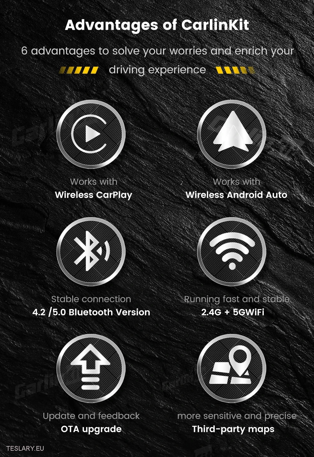Adaptador inalámbrico Tesla para CarPlay para dispositivos Android y Apple