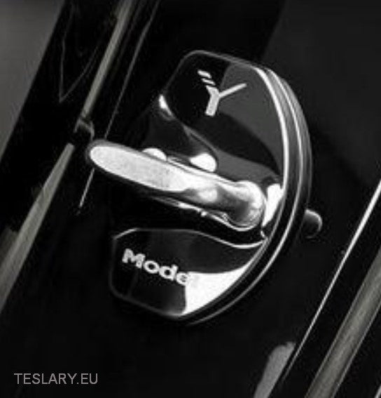 Tesla Model 3 / Y / X Stainless Steel Door Lock Protective Cover with Logo ( 4 PACK ) -TESLARY.IE Tesla Shop Europe