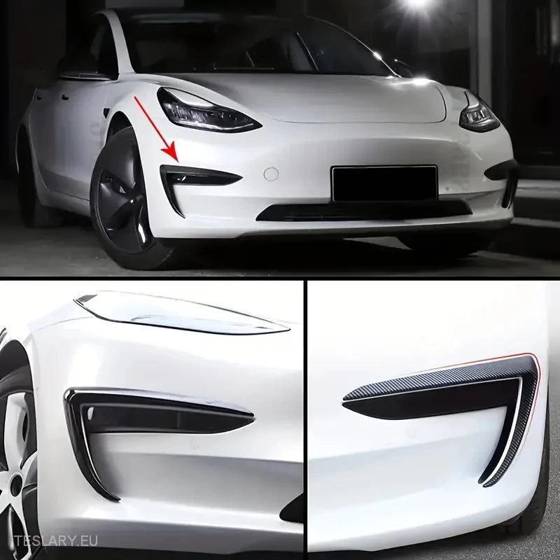Tesla Model 3 / Y Fog Lights Wind Splitter In Carbon and Black -TESLARY.IE Tesla Shop Europe