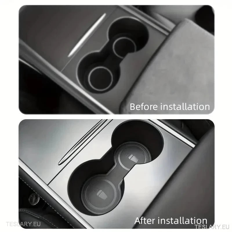 Tesla 3/Y Black Leather Centre Console Cup Inserts - TESLARY Tesla Shop Accessories Europe Nederlands Ireland Deutschland Espana Alicante France Italia