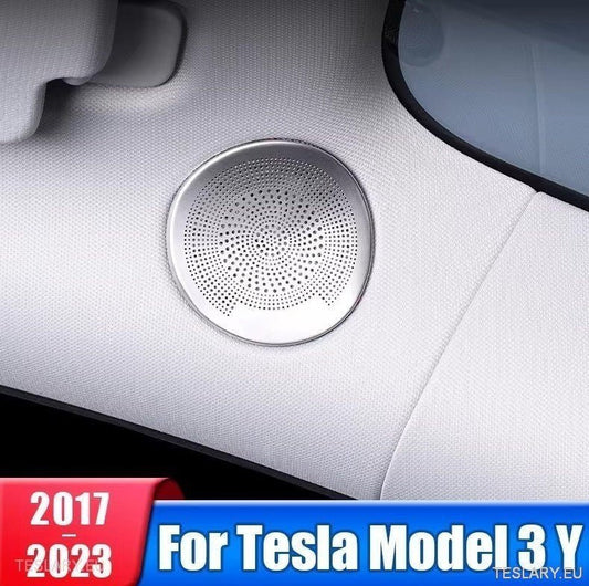Tesla 3/Y Interior Front Circular Speaker Cover Silver ( PAIR ) - TESLARY Tesla Shop Accessories Europe Nederlands Ireland Deutschland Espana Alicante France Italia