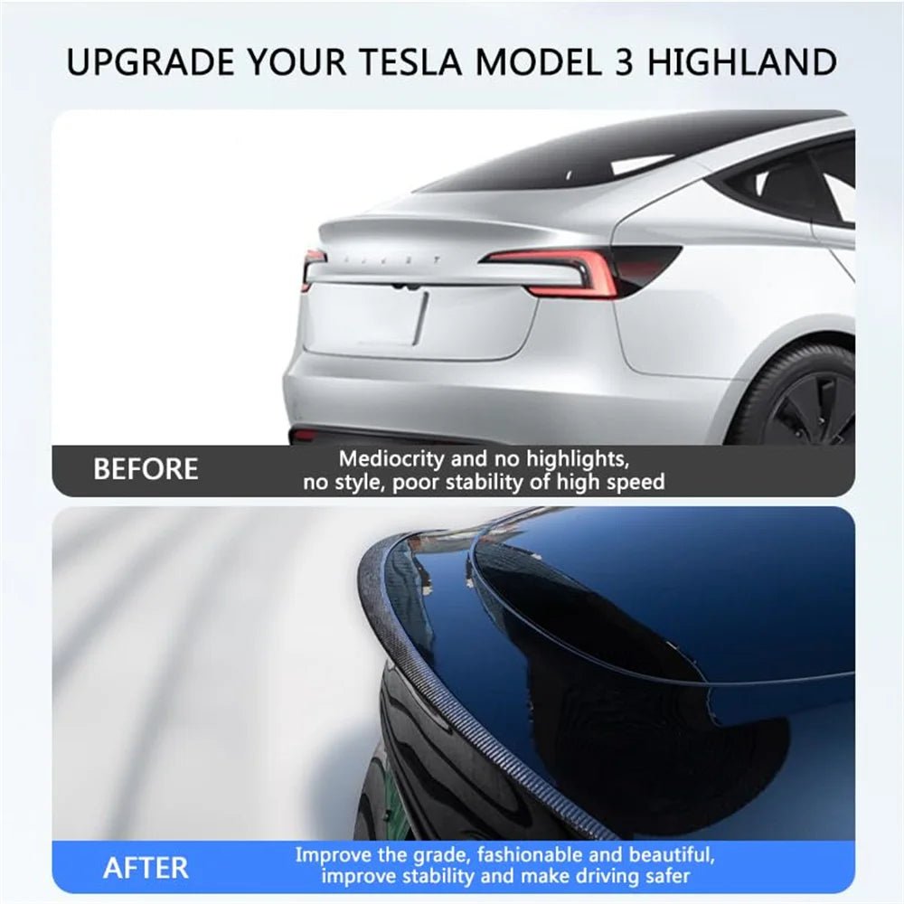 Tesla Model 3+ Highland 2024 Onwards 100% Real Carbon Fiber Rear Trunk Spoiler - TESLARY Tesla Shop Accessories Europe Nederlands Dublin Cork Ireland Deutschland Espana Alicante France Italia