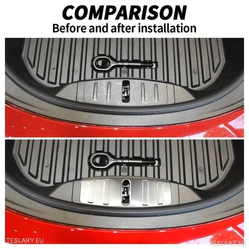 Tesla Model 3 Stainless Steel Trunk Lock Protector - TESLARY Tesla Shop Accessories Europe Nederlands Ireland Deutschland Espana Alicante France Italia