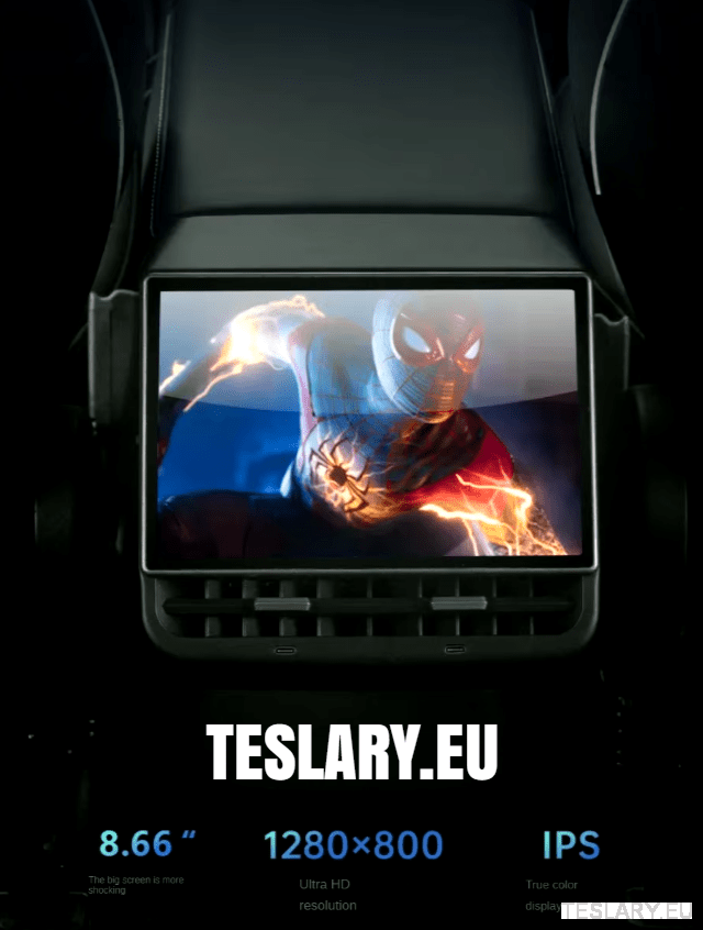 Tesla Model 3 / Y Rear 8.66" Screen with Android Auto & Apple Car Play - TESLARY Tesla Shop Accessories Europe Nederlands Dublin Cork Ireland Deutschland Espana Alicante France Italia