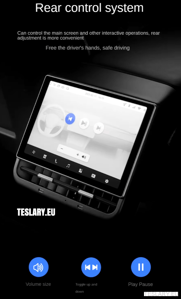 Tesla Model 3 / Y Rear 8.66" Screen with Android Auto & Apple Car Play - TESLARY Tesla Shop Accessories Europe Nederlands Dublin Cork Ireland Deutschland Espana Alicante France Italia