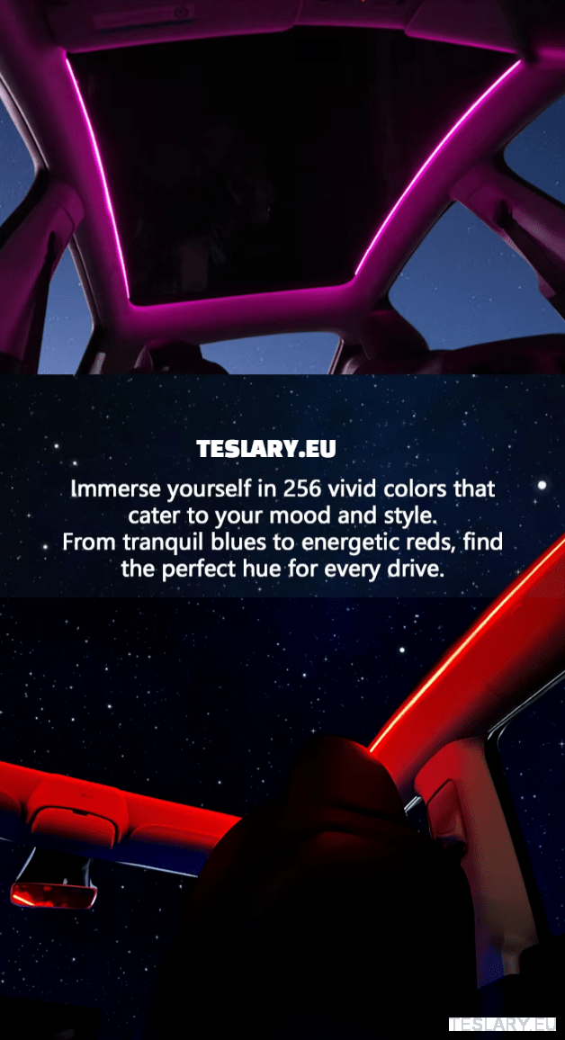 Tesla Model Y Led Ambient Roof Lighting - TESLARY Tesla Shop Accessories Europe Nederlands Dublin Cork Ireland Deutschland Espana Alicante France Italia
