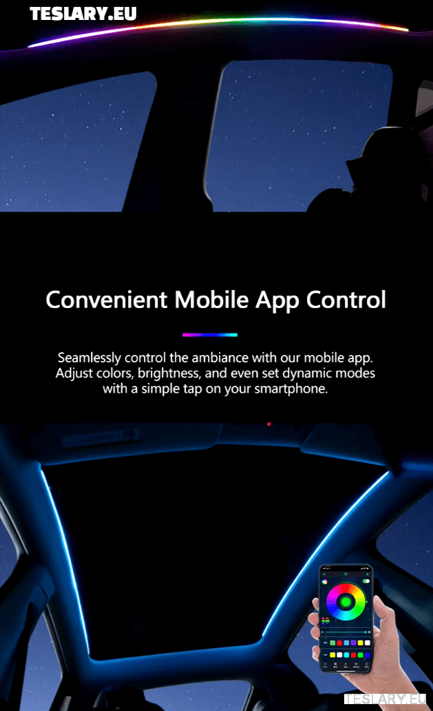 Tesla Model Y Led Ambient Roof Lighting - TESLARY Tesla Shop Accessories Europe Nederlands Dublin Cork Ireland Deutschland Espana Alicante France Italia