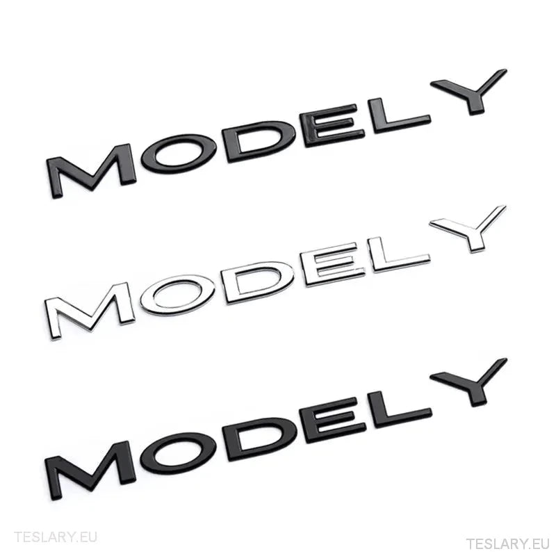 TESLA " MODEL Y " REAR LOGO EMBLEM IN CHROME & BLACK - TESLARY Tesla Shop Accessories Europe Nederlands Ireland Deutschland Espana Alicante France Italia