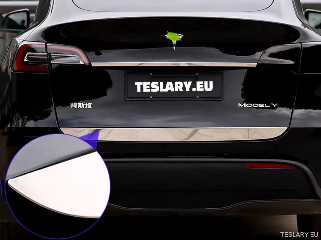 Tesla Model Y Trunk Chrome Protective Strips - TESLARY Tesla Shop Accessories Europe Nederlands Ireland Deutschland Espana Alicante France Italia