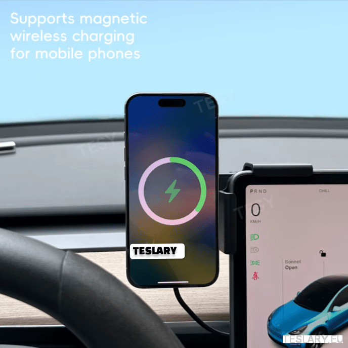 Tesla Screen Mount Phone Holder 15W Magnetic Magsafe Wireless Charger Tesla Model 3 / Model 3+ Highland / Model Y / Model Y+ Juniper - TESLARY Tesla Shop Accessories Europe Nederlands Dublin Cork Ireland Deutschland Espana Alicante France Italia