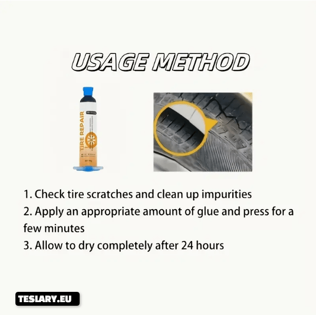 Tyre Repair Glue with Scraper - Quick Fix for Small Holes & Cracks, Suitable for All Rubber Tires, Easy Application, Restores Appearance - TESLARY Tesla Shop Accessories Europe Nederlands Dublin Cork Ireland Deutschland Espana Alicante France Italia