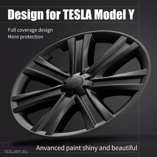 TESLA MODEL Y 19" BLADE STYLE FULL COVER WHEEL HUBS -TESLARY.IE Tesla Shop Europe