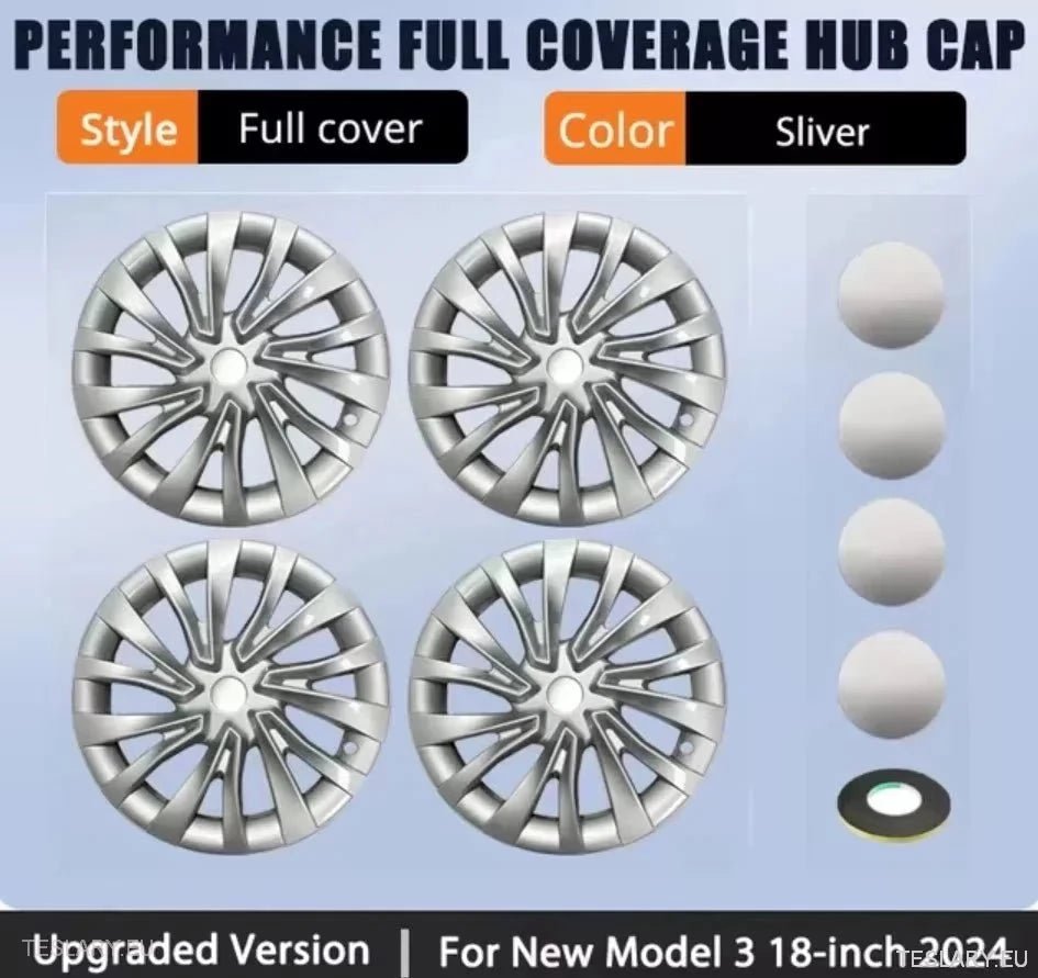 18" Tesla 3 Highland Full Rim Silver Wheel Covers - TESLARY Tesla Shop Accessories Europe Nederlands Dublin Cork Ireland Deutschland Espana Alicante France Italia
