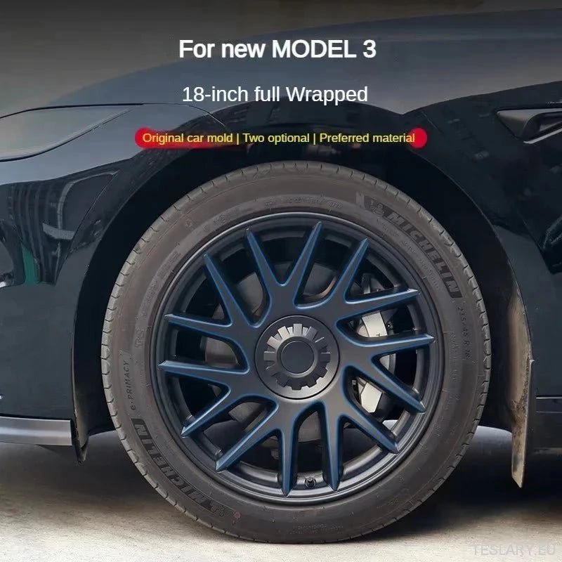 18" Tesla Model 3+ Highland Full Rim Gloss Black Wheel Covers - TESLARY Tesla Shop Accessories Europe Nederlands Ireland Deutschland Espana Alicante France Italia