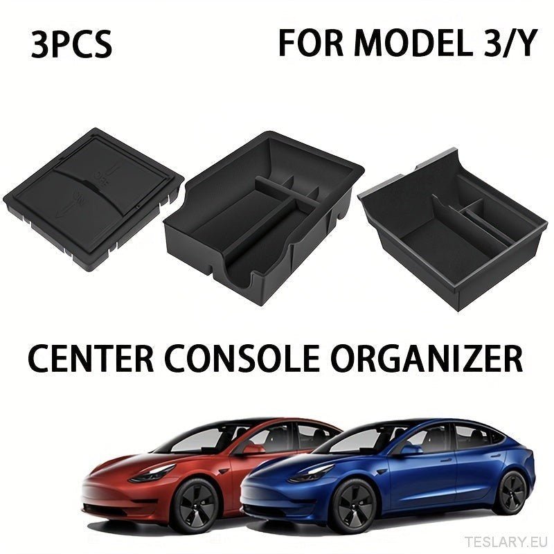3PCS Center Console Organizer Tray Fit For Tesla Model 3 / Y Armrest Hidden Cubby Drawer Storage Box Interior Accessories - TESLARY Tesla Shop Accessories Europe Nederlands Dublin Cork Ireland Deutschland Espana Alicante France Italia