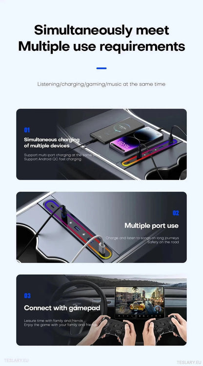 5 in 1 RGB USB Expansion Hub for Tesla 3/Y - TESLARY Tesla Shop Accessories Europe Nederlands Dublin Cork Ireland Deutschland Espana Alicante France Italia