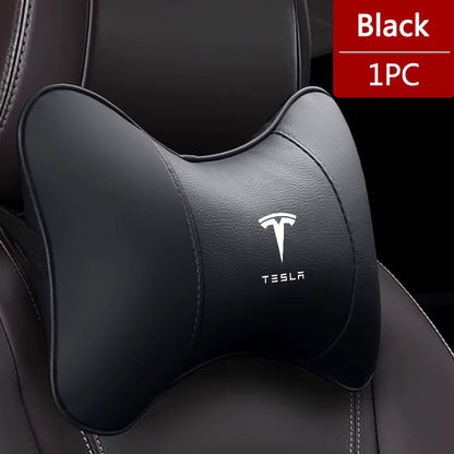 Premium PU Leather Head and Neck Rest & Protector Pillows For Tesla Model 3 Y S X with Logo