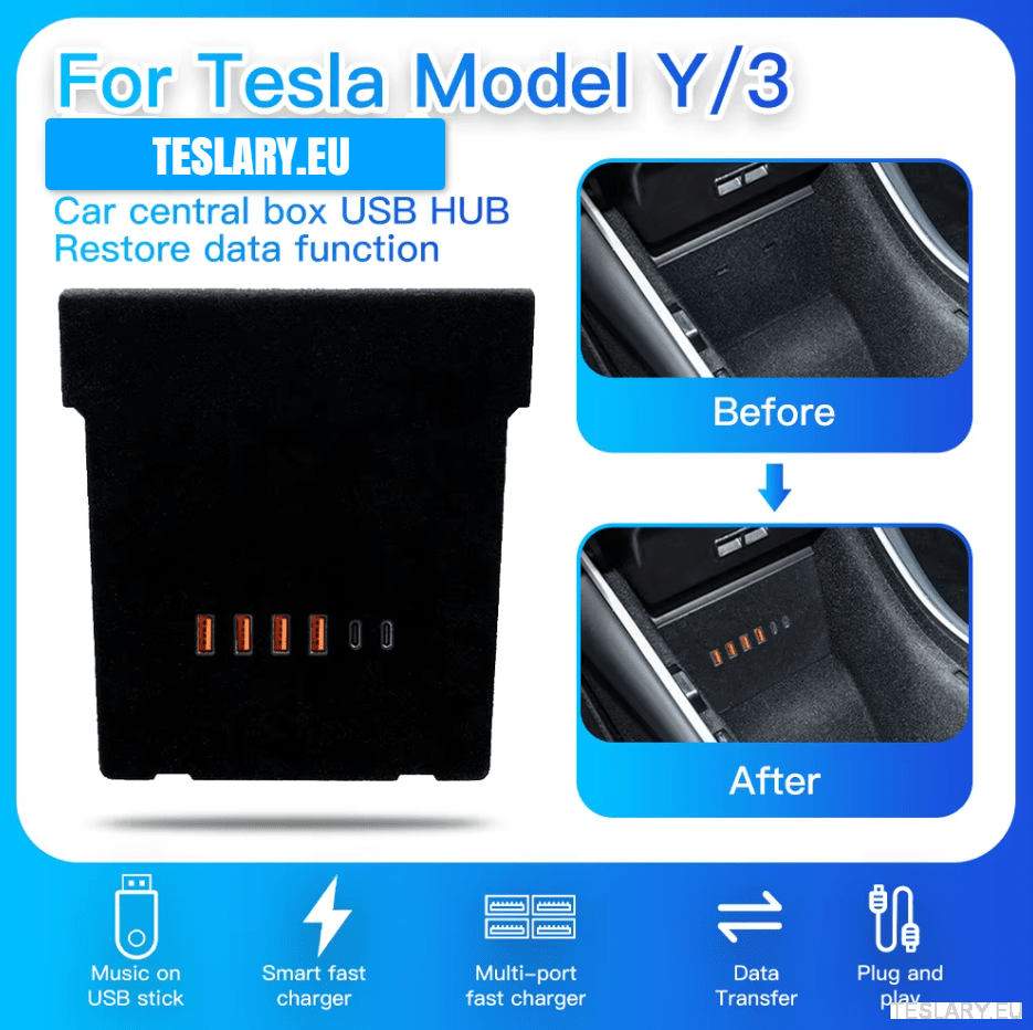 Tesla -malli 3 / y Center Console Data Storage USB -laajennuskeskus
