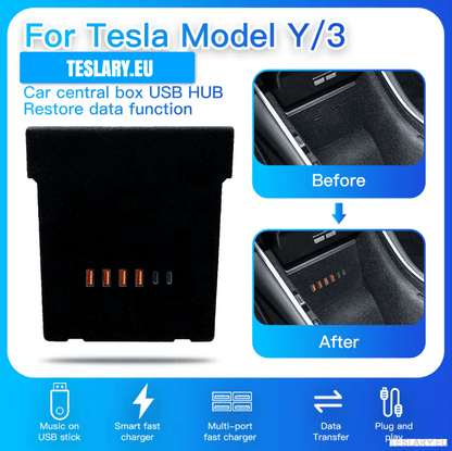 Tesla -malli 3 / y Center Console Data Storage USB -laajennuskeskus