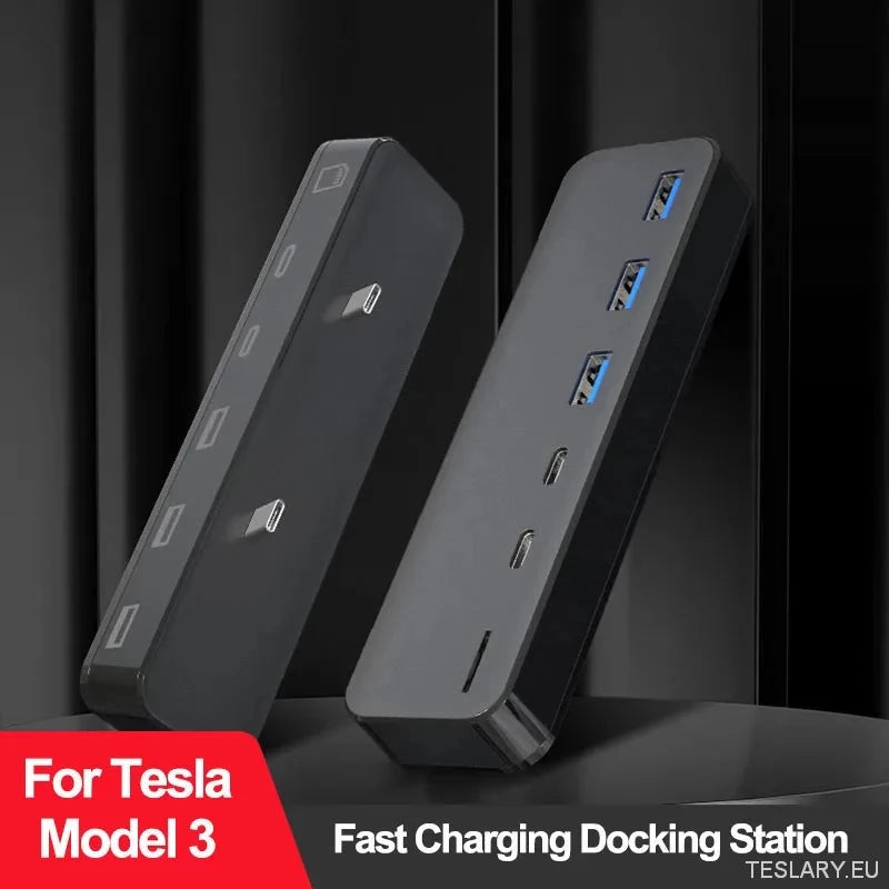 Stacja dokująca dla Tesli Model 3 Y USB Hub 27W Inteligentne szybkie ładowanie 6 w 2 typu-C Micro SD Model3 Modely 2021-2023