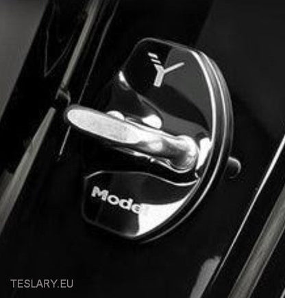 Tesla Model 3 / Y / X Stainless Steel Door Lock Protective Cover with Logo ( 4 PACK ) -TESLARY.IE Tesla Shop Europe