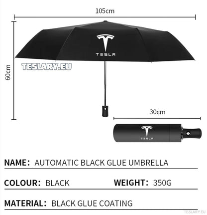 Black Wind & Rain Resistant Umbrella with Tesla Logo - TESLARY Tesla Shop Accessories Europe Nederlands Dublin Cork Ireland Deutschland Espana Alicante France Italia