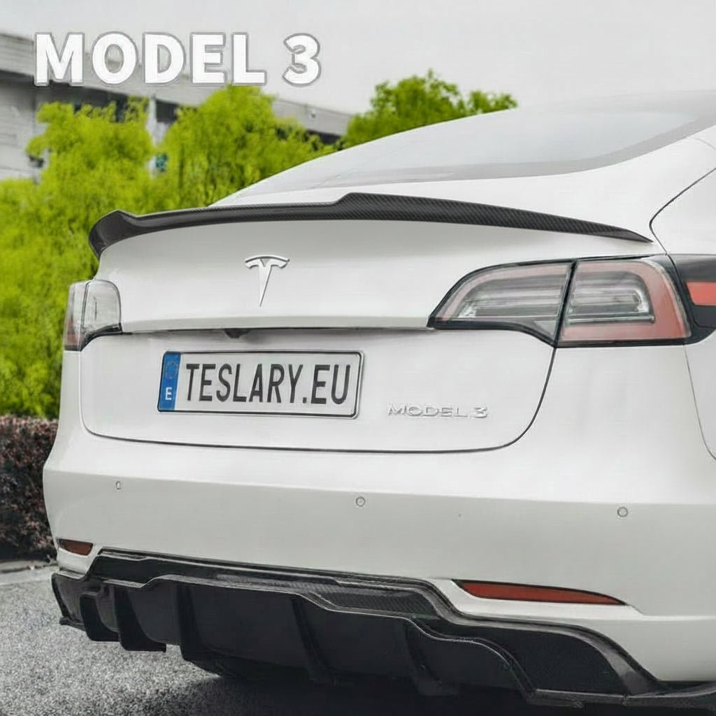 Blade Style 2026 Updated Trunk Spoiler in Carbon Fibre Gloss and Matte Style for Tesla Model 3 , Highland & Model Y - TESLARY Tesla Shop Accessories Europe Nederlands Dublin Cork Ireland Deutschland Espana Alicante France Italia