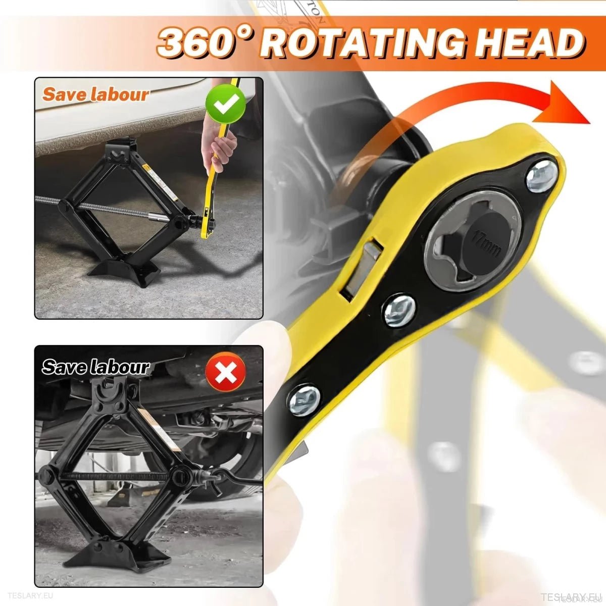 Car Wheel Jack with Ratchet Wrench - TESLARY Tesla Shop Accessories Europe Nederlands Ireland Deutschland Espana Alicante France Italia