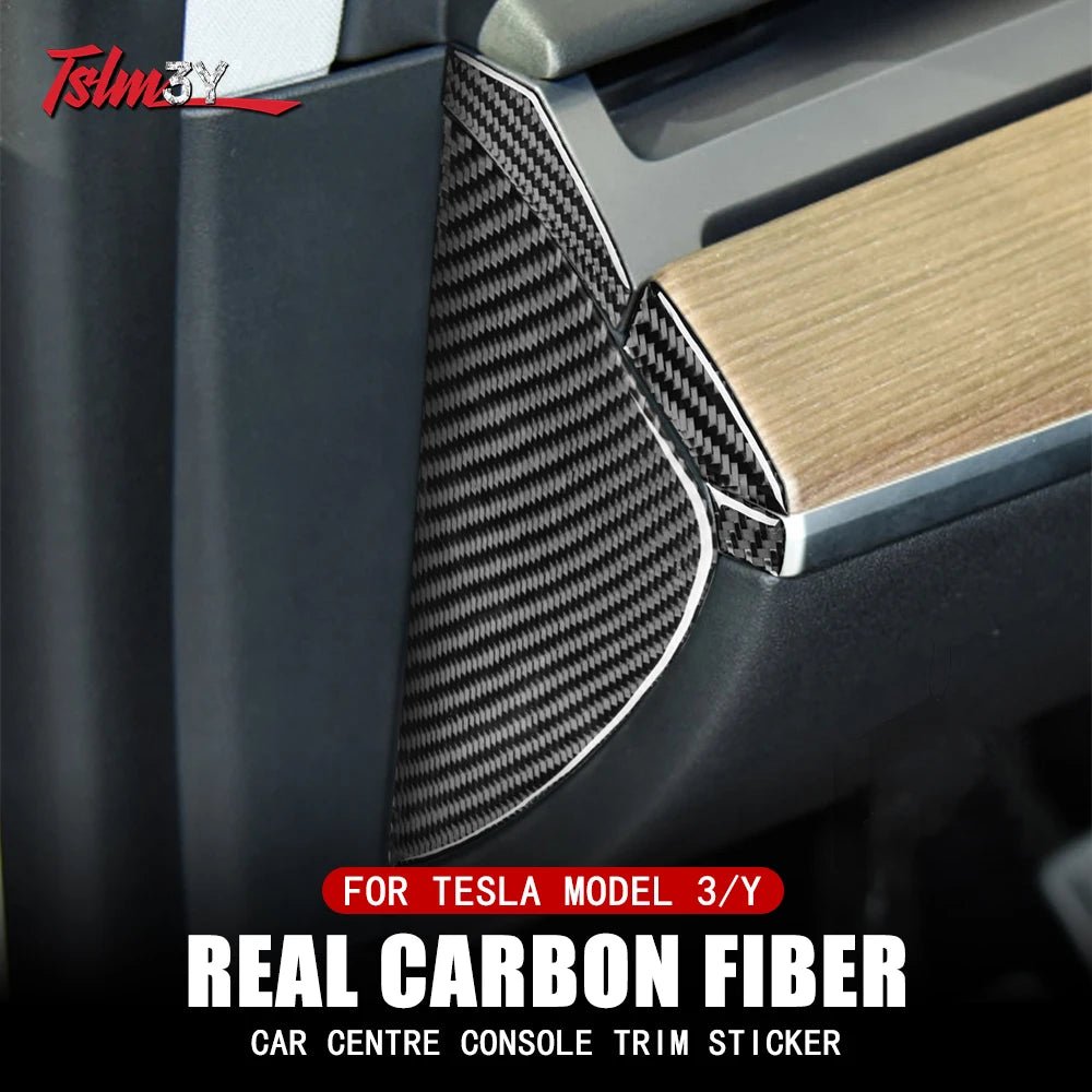 Carbon fiber dash trim panel stickers for the Tesla Model 3 and Tesla Model Y from Europes Teslary.eu - Ireland Deutschland Nederlands Denmark Sweden Finland Norway France Espana
