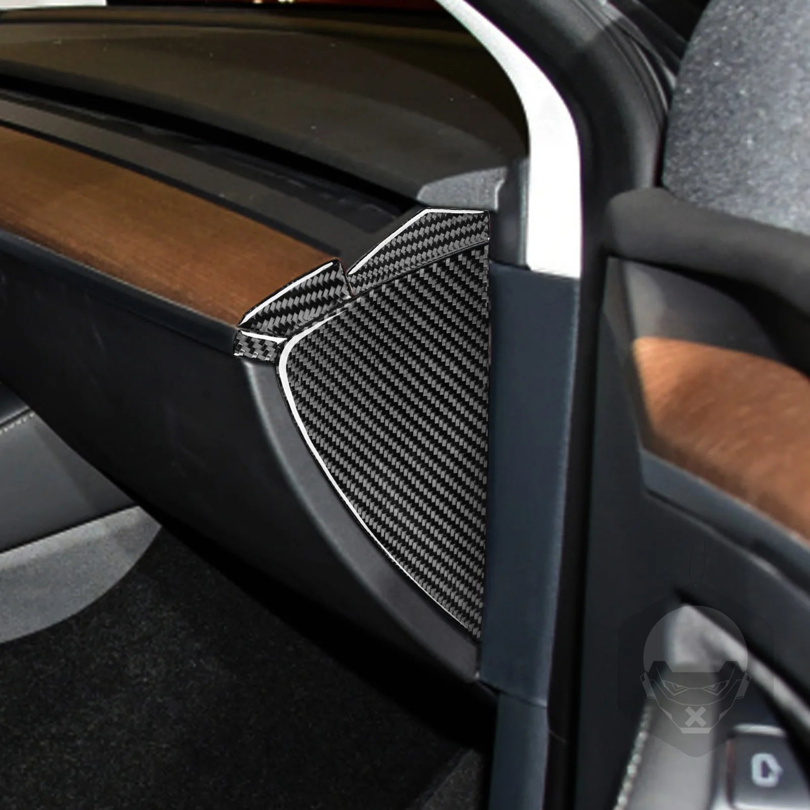 Carbon fiber dash trim panel stickers for the Tesla Model 3 and Tesla Model Y from Europes Teslary.eu - Ireland Deutschland Nederlands Denmark Sweden Finland Norway France Espana