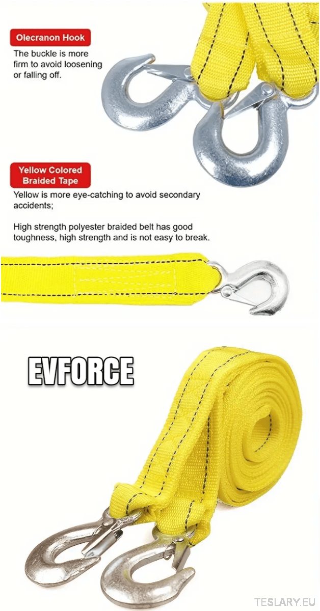 Heavy Duty 5 Ton Nylon Tow Strap - Universal - TESLARY Tesla Shop Accessories Europe Nederlands Dublin Cork Ireland Deutschland Espana Alicante France Italia