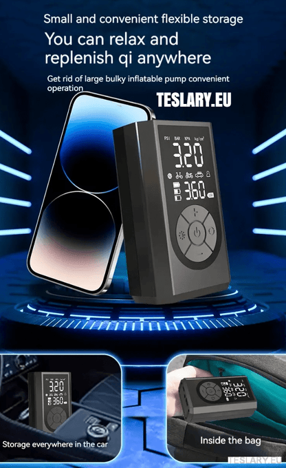 Portable Battery Powered Tyre Compressor for Tesla Model 3 Y S X - 2000Mah - TESLARY Tesla Shop Accessories Europe Nederlands Ireland Deutschland Espana Alicante France Italia