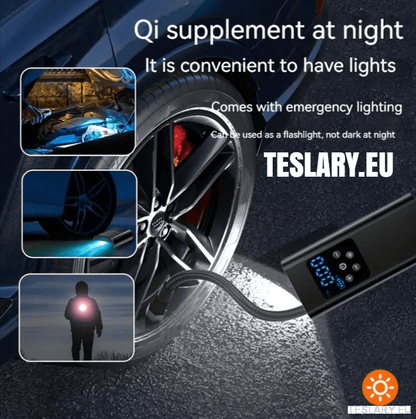 Portable Battery Powered Tyre Compressor for Tesla Model 3 Y S X - 4500Mah - TESLARY Tesla Shop Accessories Europe Nederlands Ireland Deutschland Espana Alicante France Italia