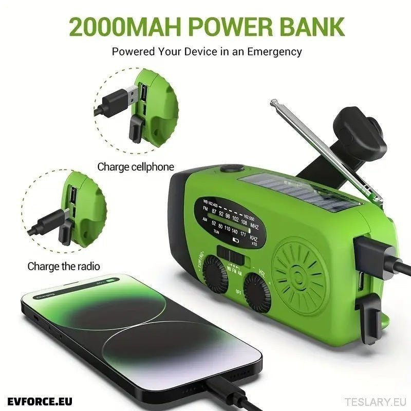 Portable Emergency Torch - Radio with Power Bank 2000mAh to Charge Phone - TESLARY Tesla Shop Accessories Europe Nederlands Ireland Deutschland Espana Alicante France Italia