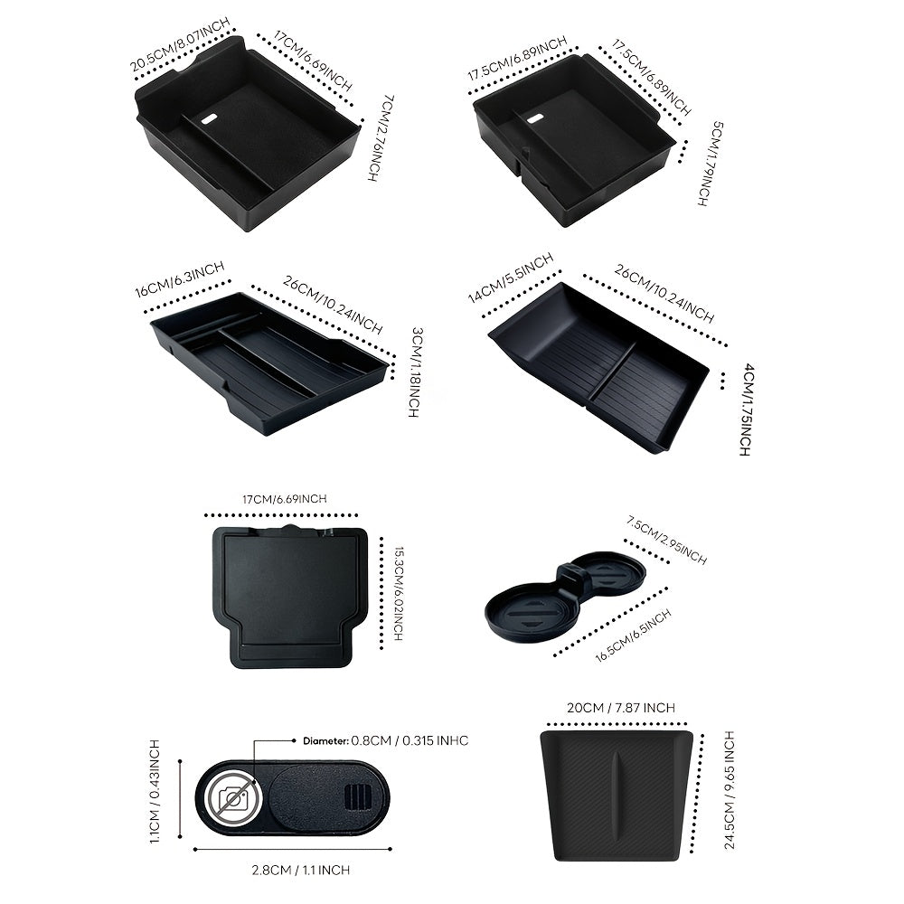 Tesla Model Y Juniper 7 in 1 Storage Kit Including Camera Privacy Cover  Woreless Charger Cover and Centre Console Trays