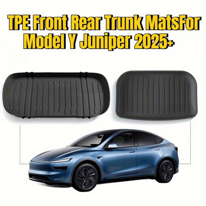 Tesla Model Y Juniper 2025 Upgrade TPE Front Rear Trunk MatsStorage Box Pads The Partitions Can Be Freelycombined to Double The Use of Space One Pad  Multiple Partitions The Front Trunkturnsintoa Layered Storage Compartment in Seconds