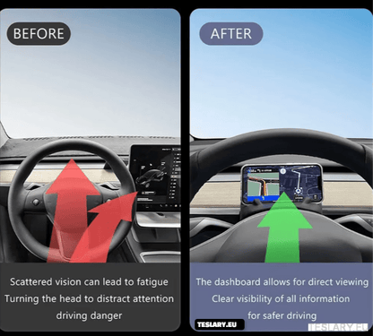 Steering Wheel Front Storage + Phone Holder for Tesla Model 3 / Y - TESLARY Tesla Shop Accessories Europe Nederlands Ireland Deutschland Espana Alicante France Italia