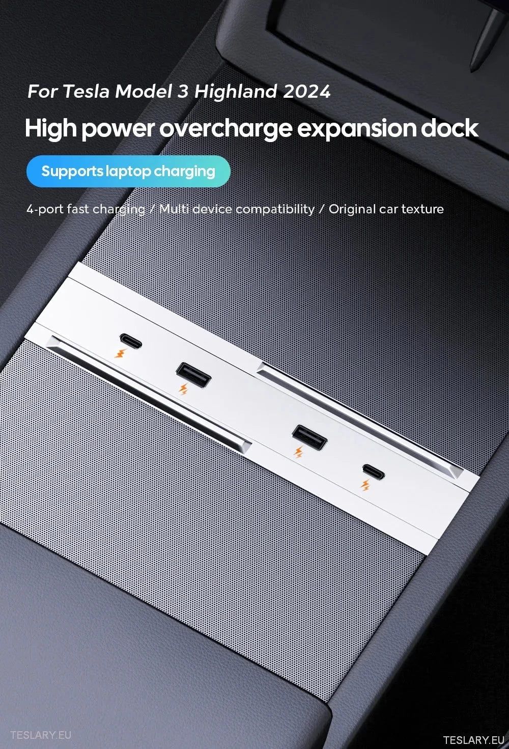 Tesla 3 Highland 4 - 1 USB Expansion Hub - TESLARY Tesla Shop Accessories Europe Nederlands Dublin Cork Ireland Deutschland Espana Alicante France Italia