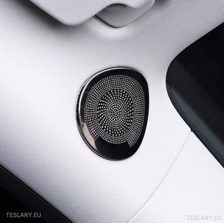 Tesla 3/Y Interior Front Circular Speaker Cover Silver ( PAIR ) - TESLARY Tesla Shop Accessories Europe Nederlands Ireland Deutschland Espana Alicante France Italia