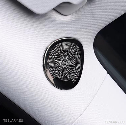 Tesla 3/Y Interior Front Circular Speaker Cover Silver ( PAIR ) - TESLARY Tesla Shop Accessories Europe Nederlands Ireland Deutschland Espana Alicante France Italia