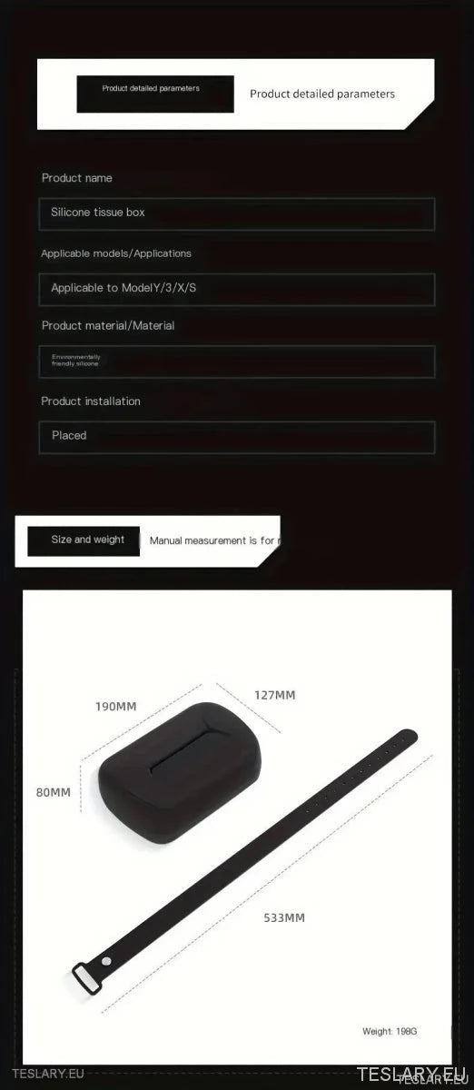Tesla 3/Y/X/S Silicone Tissue Holder with Adjustable Strap - TESLARY Tesla Shop Accessories Europe Nederlands Ireland Deutschland Espana Alicante France Italia