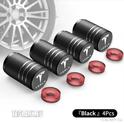 Tesla Aluminium Tyre Valve Air Caps with Logo in Black , Silver , Red or Blue - TESLARY Tesla Shop Accessories Europe Nederlands Dublin Cork Ireland Deutschland Espana Alicante France Italia