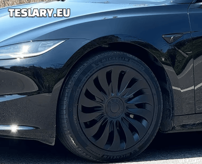 Tesla Model 3+ Highland 18" Storm Style Wheel Covers - Matte Black - TESLARY Tesla Shop Accessories Europe Nederlands Ireland Deutschland Espana Alicante France Italia