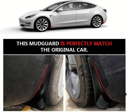 Tesla Model 3 & Highland Carbon Fiber Style Mud Flaps ( 4 Pieces ) -TESLARY.IE Tesla Shop Europe