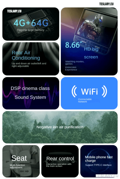 Tesla Model 3 / Y Rear 8.66" Screen with Android Auto & Apple Car Play - TESLARY Tesla Shop Accessories Europe Nederlands Dublin Cork Ireland Deutschland Espana Alicante France Italia