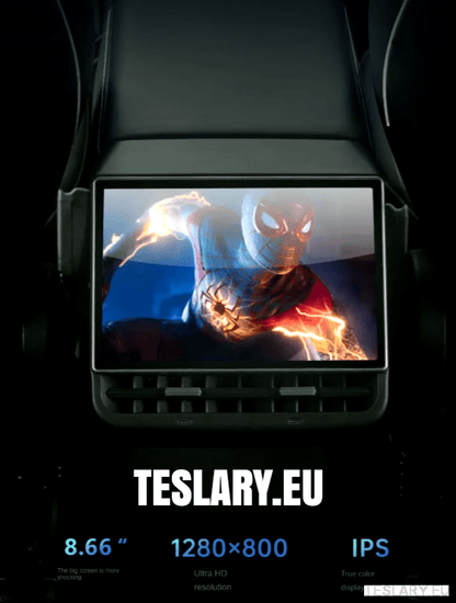 Tesla Model 3 / Y Rear 8.66" Screen with Android Auto & Apple Car Play - TESLARY Tesla Shop Accessories Europe Nederlands Dublin Cork Ireland Deutschland Espana Alicante France Italia