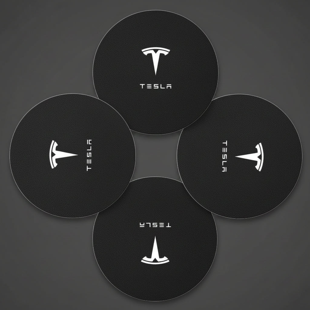 Tesla Model 3 Y S X Black Leather Centre Console Cup Inserts with Logo - TESLARY Tesla Shop Accessories Europe Nederlands Dublin Cork Ireland Deutschland Espana Alicante France Italia